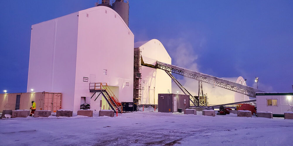 Outside the Jansen Project batch plant during the evening